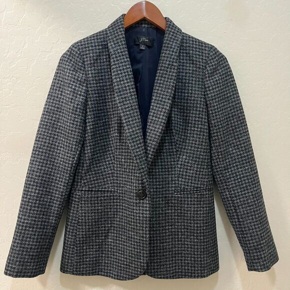 J. Crew Women's Blazer Size 2 Parke Gray Houndstooth 100% Wool Jacket Career - Picture 1 of 9